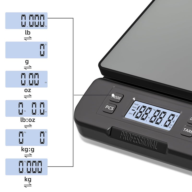 Yoncon Shipping Scale 66lb Capacity, High Precision Digital Postal Scale with Large LCD Display, Hold/Tare/PCS Counting, 6 Units, Dual Power for Home, Office & Small Business - Image 3